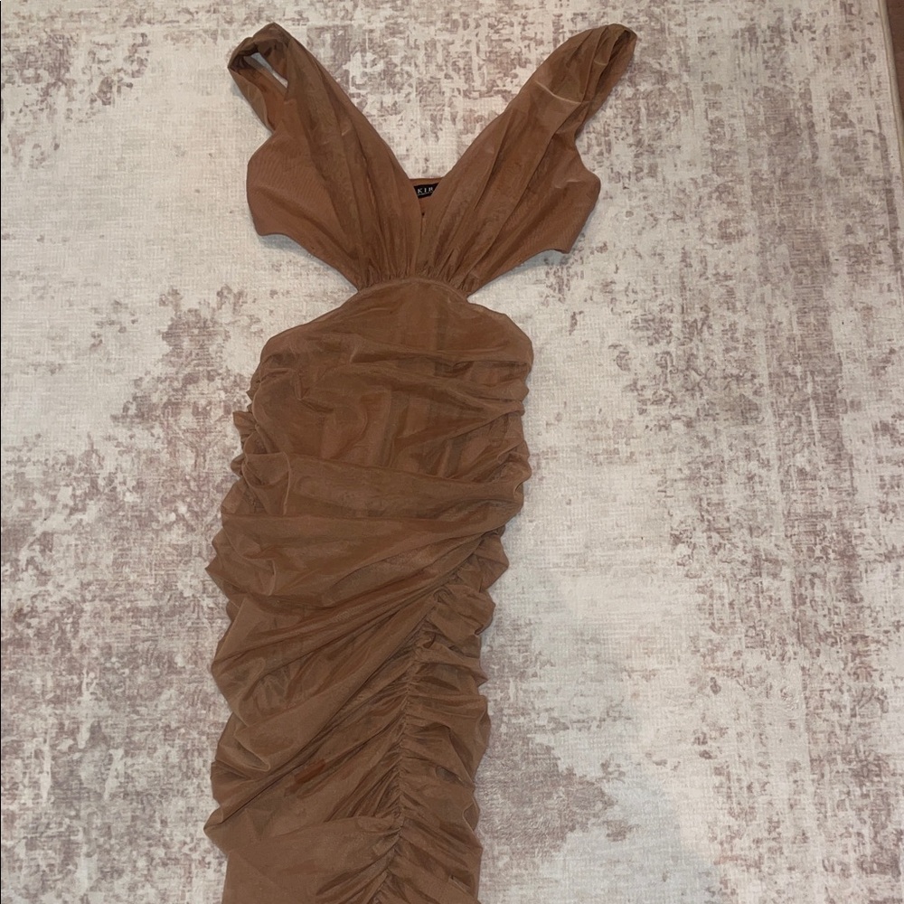 Elegant Brown Ruched Dress